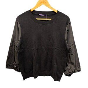 Laurel Knit Pullover Sweater Women’s 8 Black Balloon Sleeve Cotton Blend Top NWT